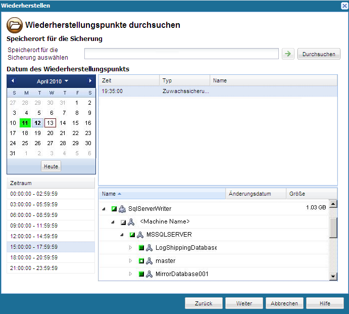 Anwendungswiederherstellung - SQL 1 - Datenbankauswahl