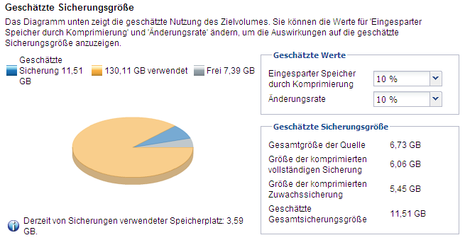 Berechnung des Sicherungsspeicherplatzes