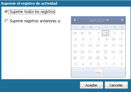Opciones de Suprimir registro