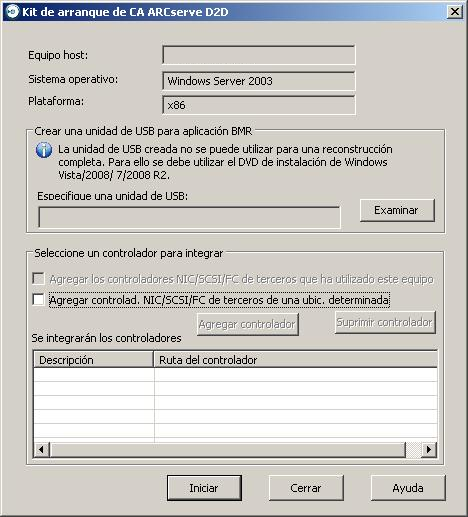Cuadro de diálogo de kit de arranque - USB