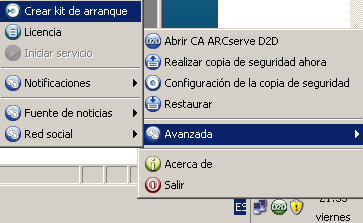 Menú Crear kit de arranque