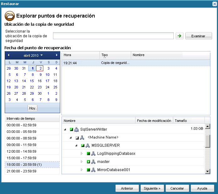 Recuperación de la aplicación - selección de la base de datos de SQL 1