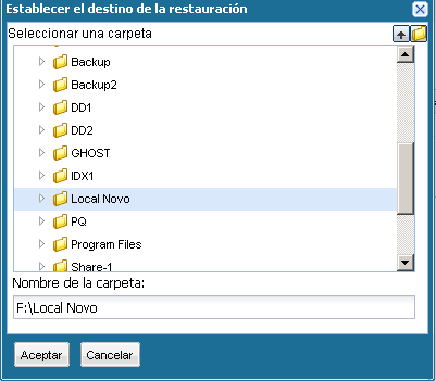 Recuperación de la aplicación - Restauración de SQL 8 a una ubicación alternativa, especificación de la ubicación del archivo mediante Examinar