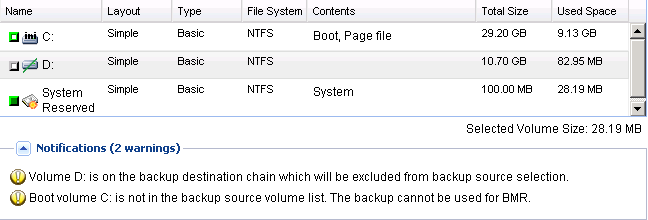 Protection Settings - Select Volume